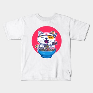 Cat Eating Ramen Noodle Kids T-Shirt